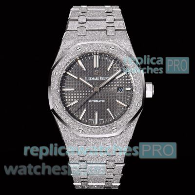 OMF Swiss Replica Audemars Piguet Royal Oak Cal. 3120 Grey Dial Frosted Gold Watch 